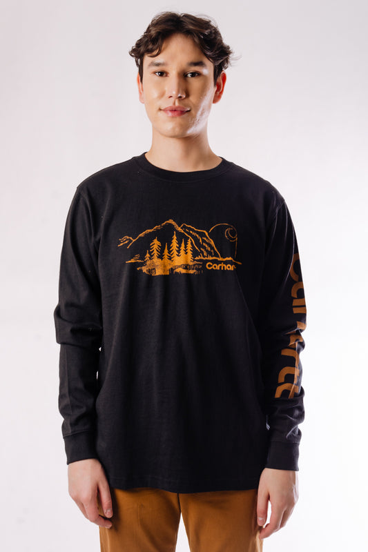 Relaxed Fit Mountain Graphic Tee - BLK