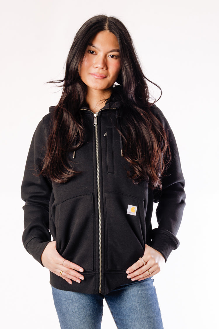 Relaxed Sherpa Lined Full Zip Hoodie - BLK