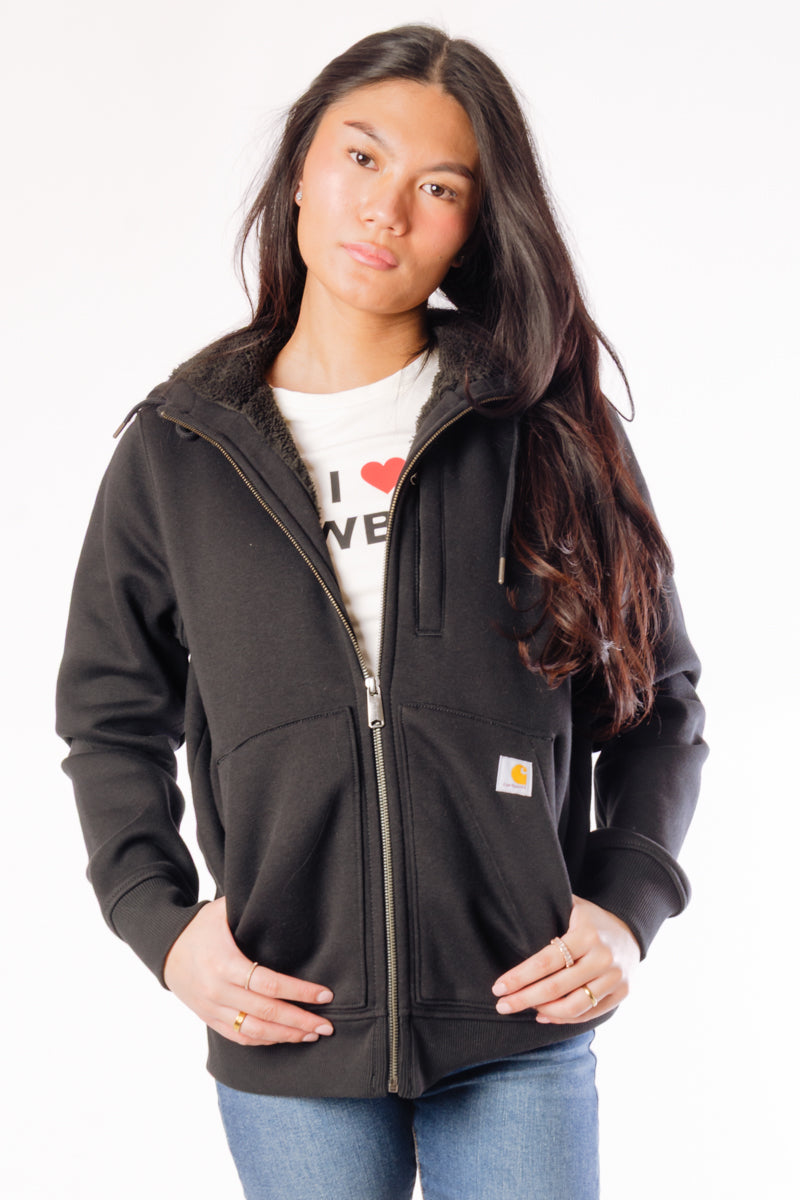 Relaxed Sherpa Lined Full Zip Hoodie - BLK