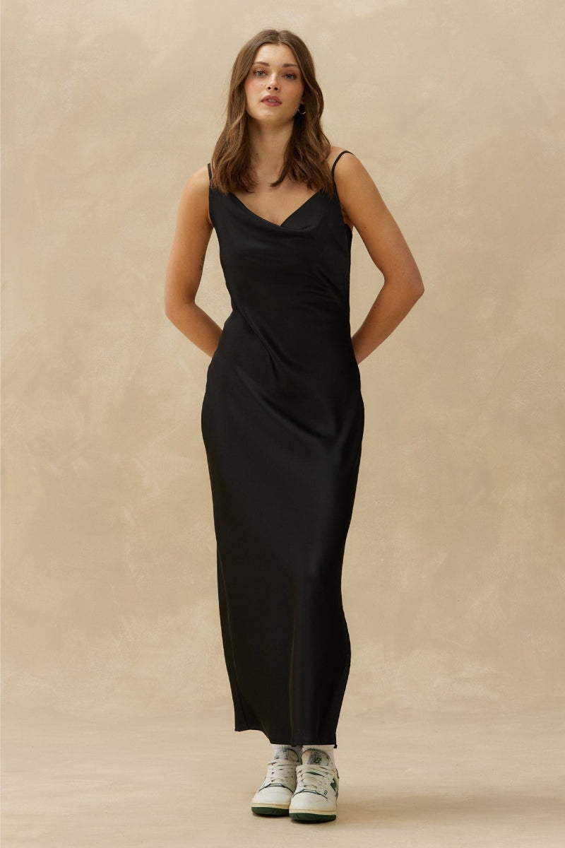 Satin Slip Dress - BLK