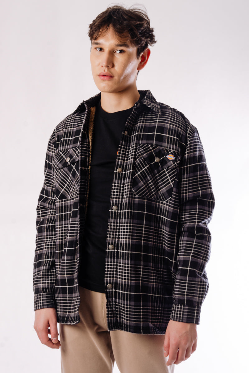 Sherpa Lined Flannel Jacket - BLK