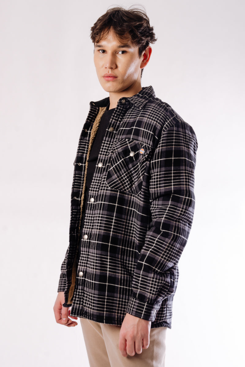 Sherpa Lined Flannel Jacket - BLK