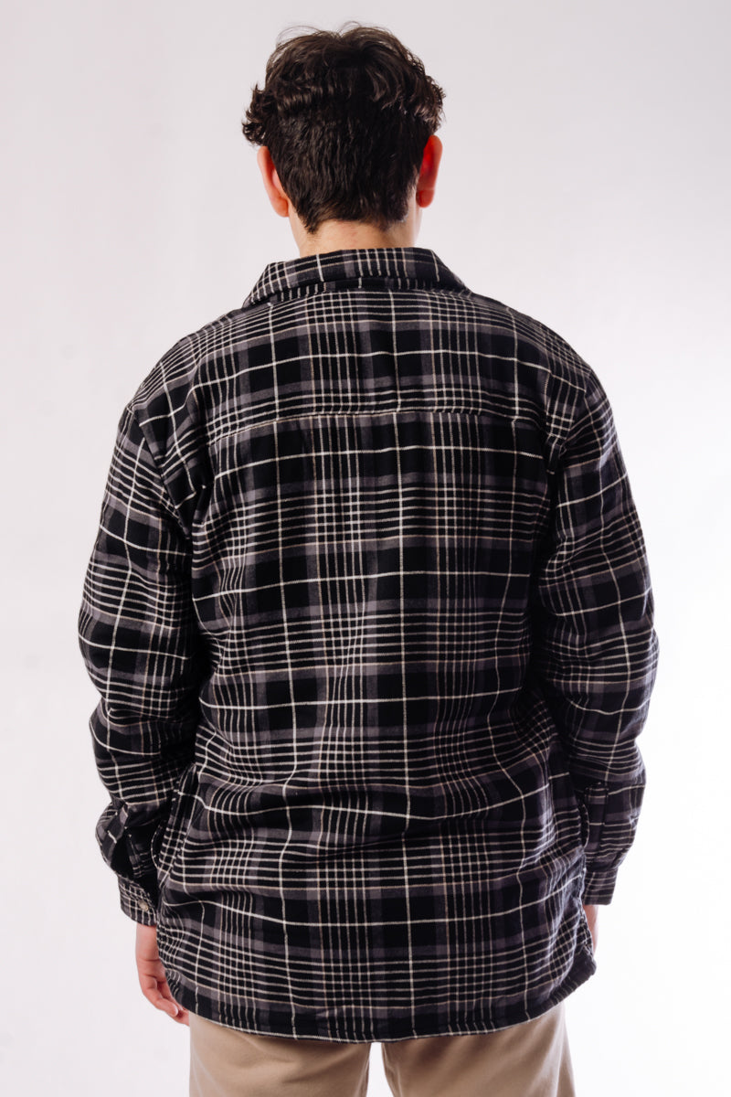 Sherpa Lined Flannel Jacket - BLK