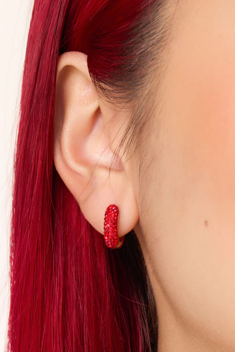 Small Sparkle Hoop Earrings - Red