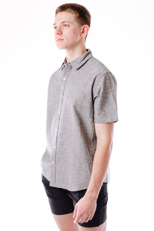 Solid Linen Short Sleeve Shirt - GRY