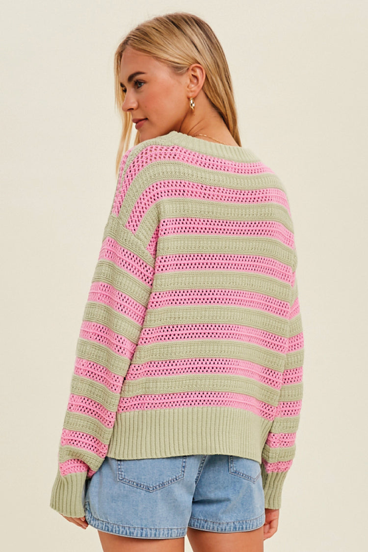 WISHLIST Women's Striped Crochet Sweater | Below The Belt – Below The ...