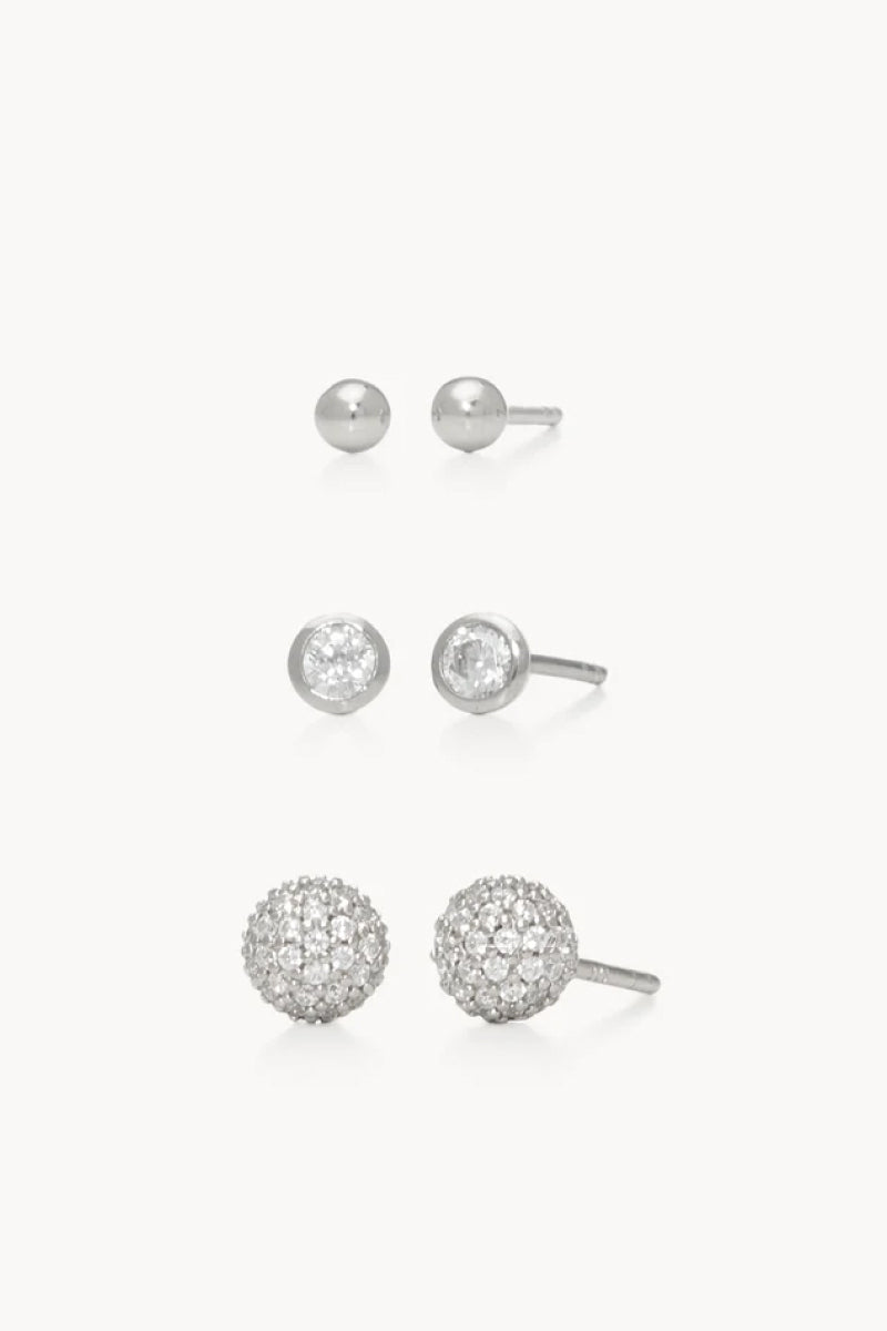 Triplet Stud Earrings Set - White