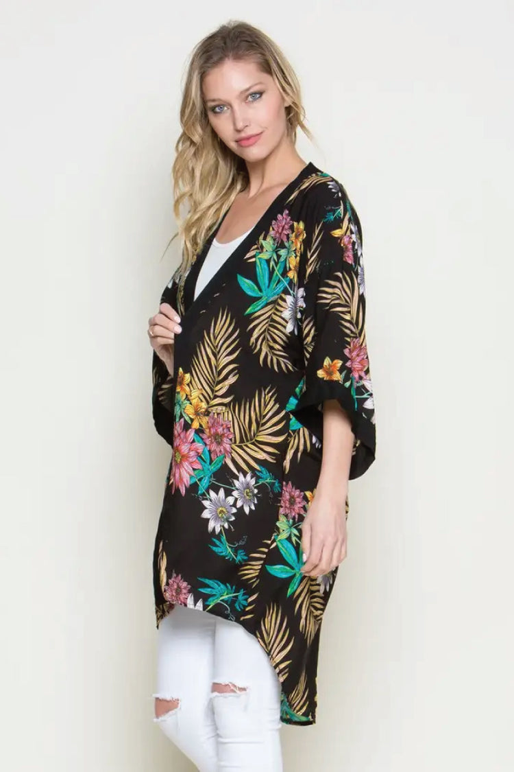 Tropical Floral Kimono - BLK