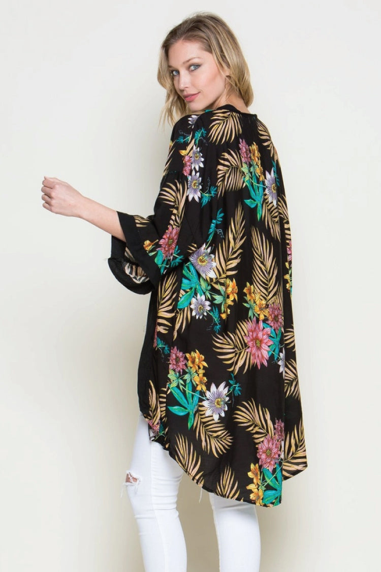 Tropical Floral Kimono - BLK