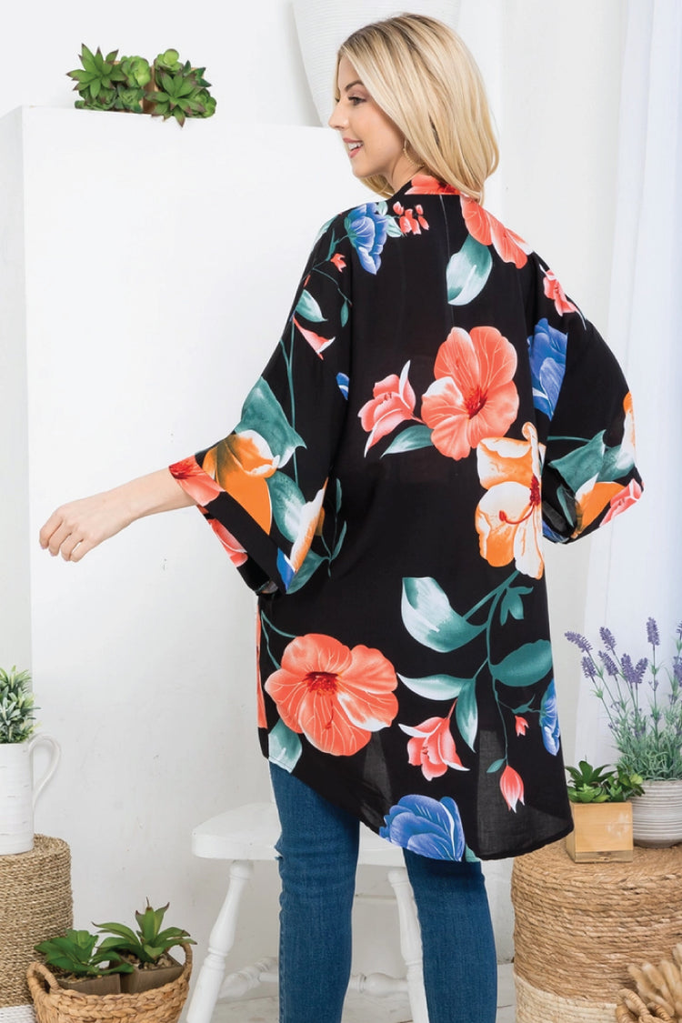 Tropical Floral Kimono - BLK