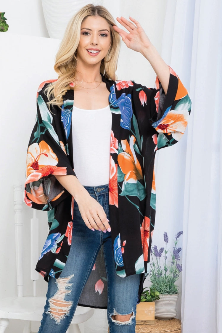 Tropical Floral Kimono - BLK