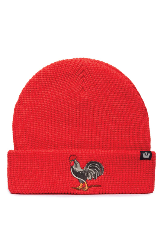 Unisex Ribbed Rooster Beanie - RED